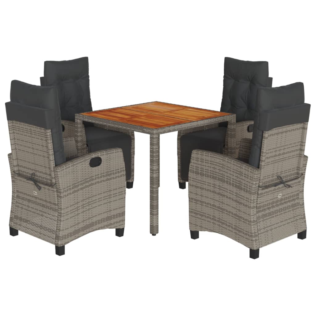 5 Piece Garden Dining Set with Cushions Grey Poly Rattan