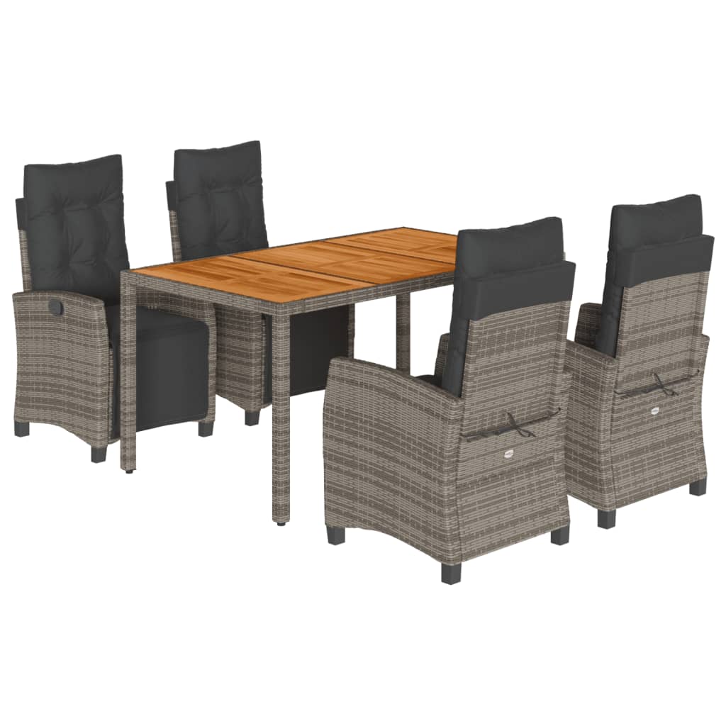 5 Piece Garden Dining Set with Cushions Grey Poly Rattan