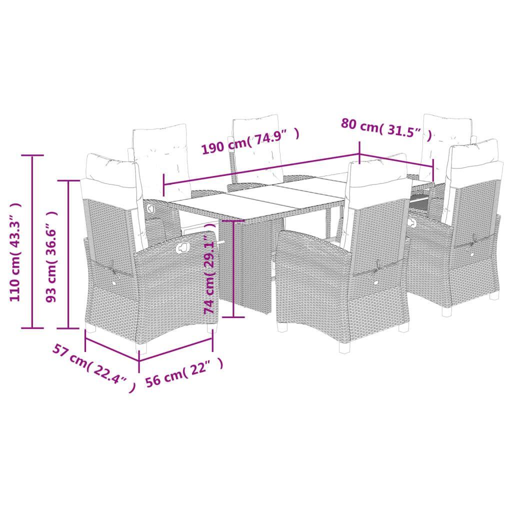 7 Piece Garden Dining Set with Cushions Black Poly Rattan