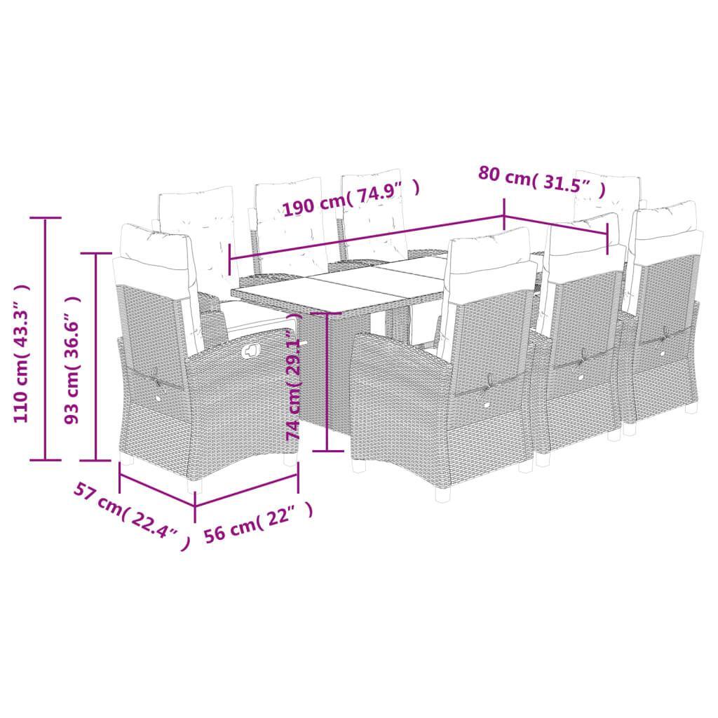9 Piece Garden Dining Set with Cushions Black Poly Rattan