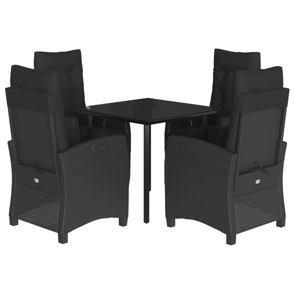 5 Piece Garden Dining Set with Cushions Black Poly Rattan