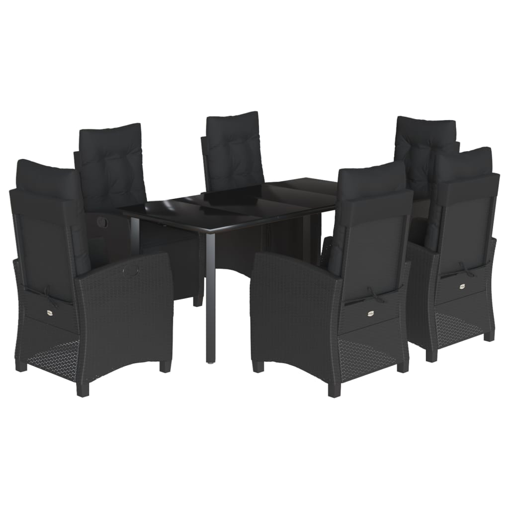 7 Piece Garden Dining Set with Cushions Black Poly Rattan
