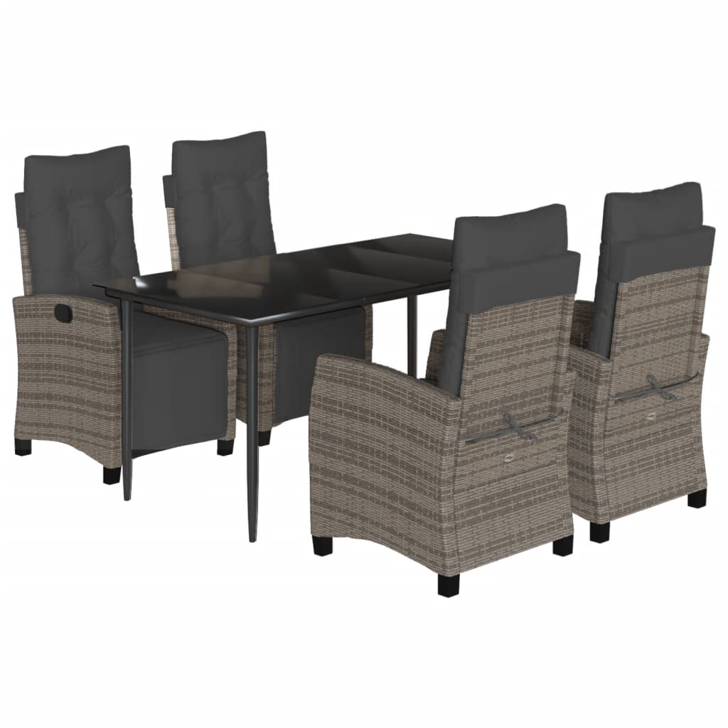 5 Piece Garden Dining Set with Cushions Grey Poly Rattan
