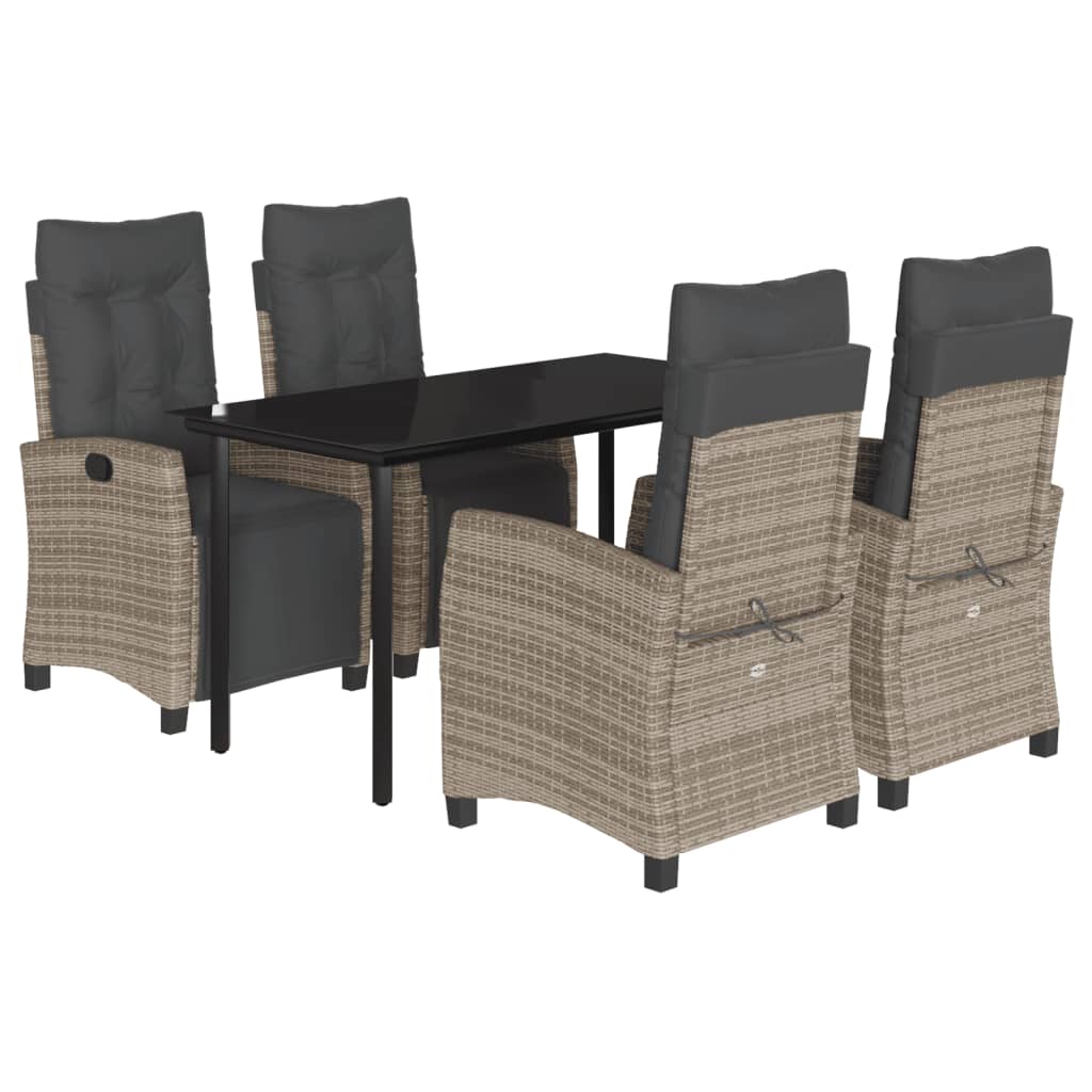 5 Piece Garden Dining Set with Cushions Grey Poly Rattan