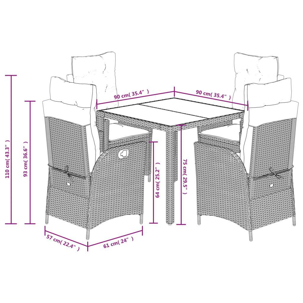 5 Piece Garden Dining Set with Cushions Black Poly Rattan