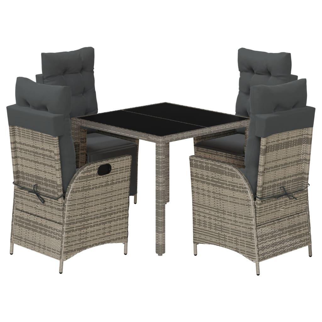 5 Piece Garden Dining Set with Cushions Grey Poly Rattan