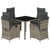 5 Piece Garden Dining Set with Cushions Grey Poly Rattan
