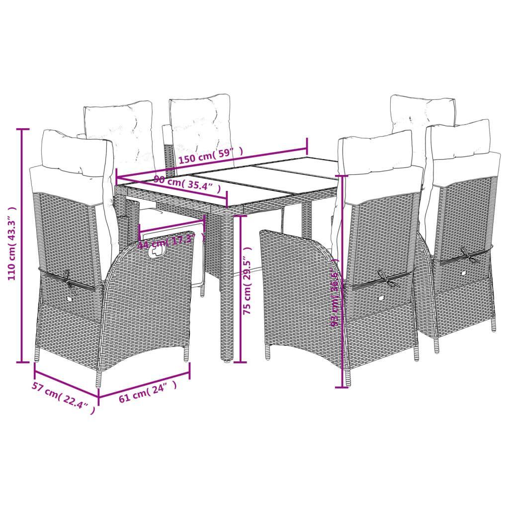 7 Piece Garden Dining Set with Cushions Grey Poly Rattan