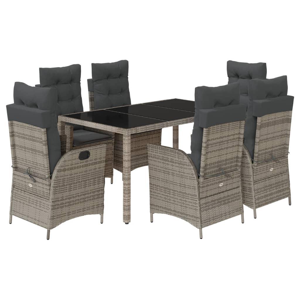 7 Piece Garden Dining Set with Cushions Grey Poly Rattan