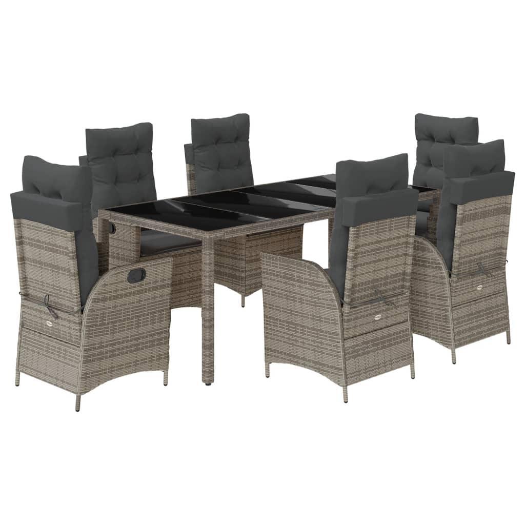 7 Piece Garden Dining Set with Cushions Grey Poly Rattan