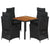 5 Piece Garden Dining Set with Cushions Black Poly Rattan