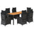 7 Piece Garden Dining Set with Cushions Black Poly Rattan