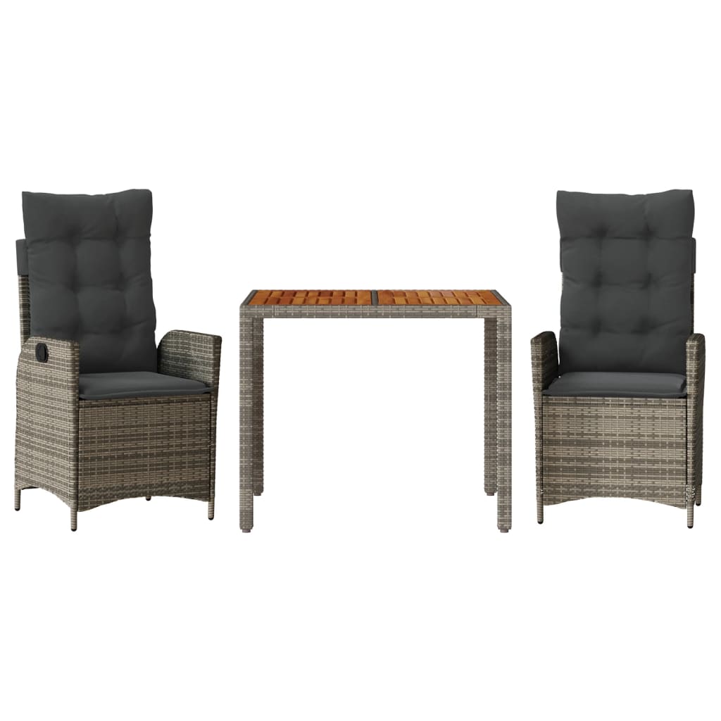 3 Piece Garden Dining Set with Cushions Grey Poly Rattan