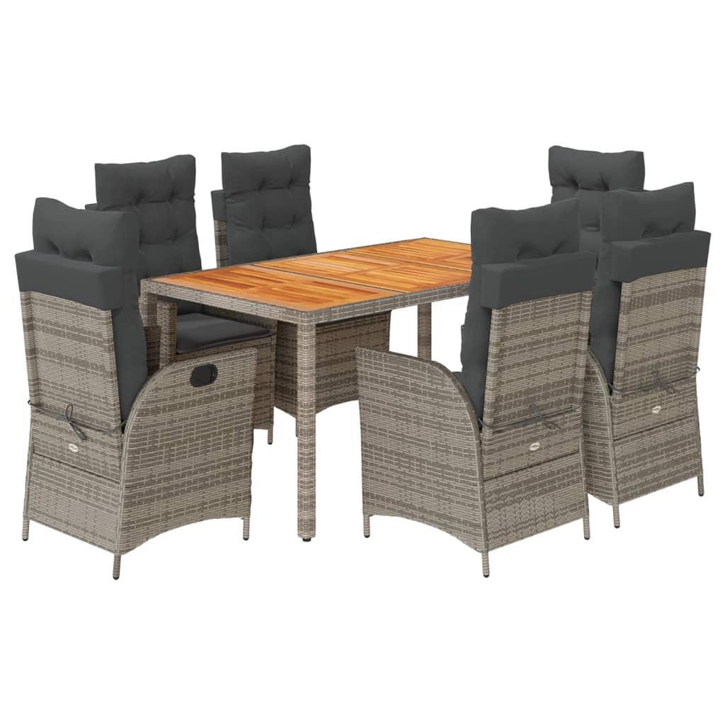 7 Piece Garden Dining Set with Cushions Grey Poly Rattan