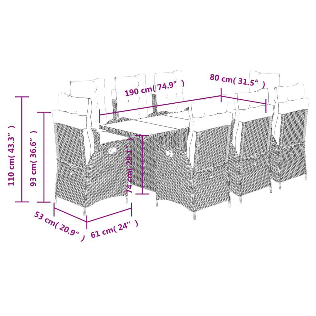 9 Piece Garden Dining Set with Cushions Black Poly Rattan