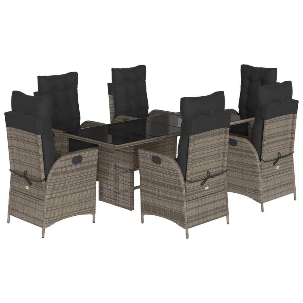 7 Piece Garden Dining Set with Cushions Grey Poly Rattan
