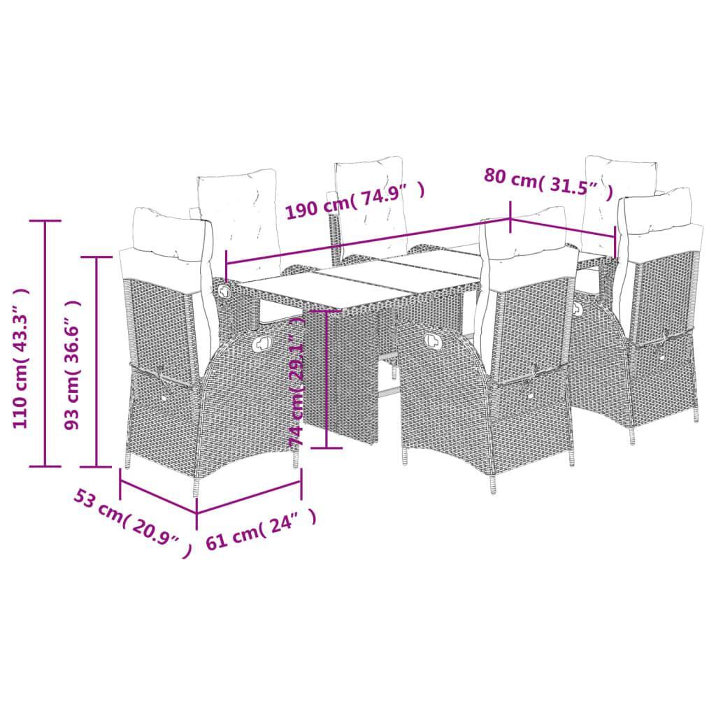 7 Piece Garden Dining Set with Cushions Grey Poly Rattan