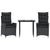 3 Piece Garden Dining Set with Cushions Black Poly Rattan