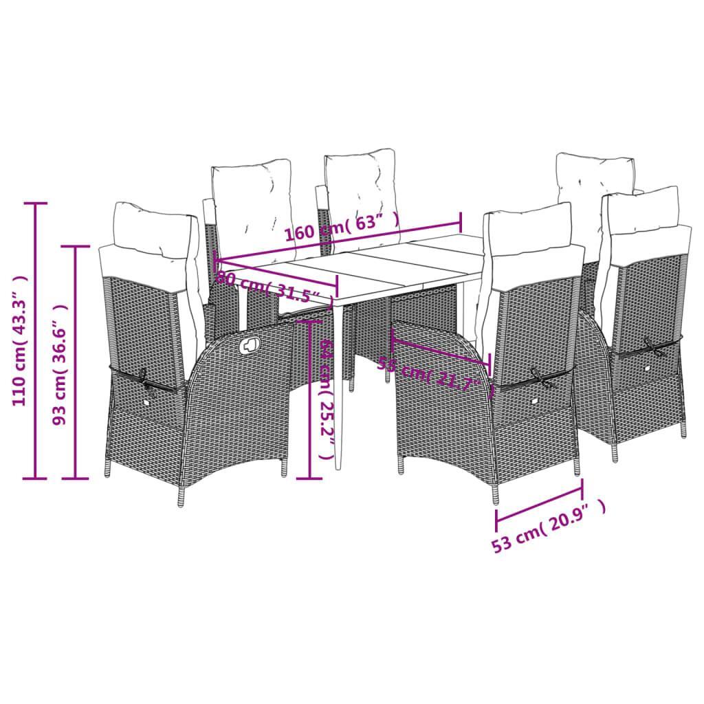 7 Piece Garden Dining Set with Cushions Black Poly Rattan