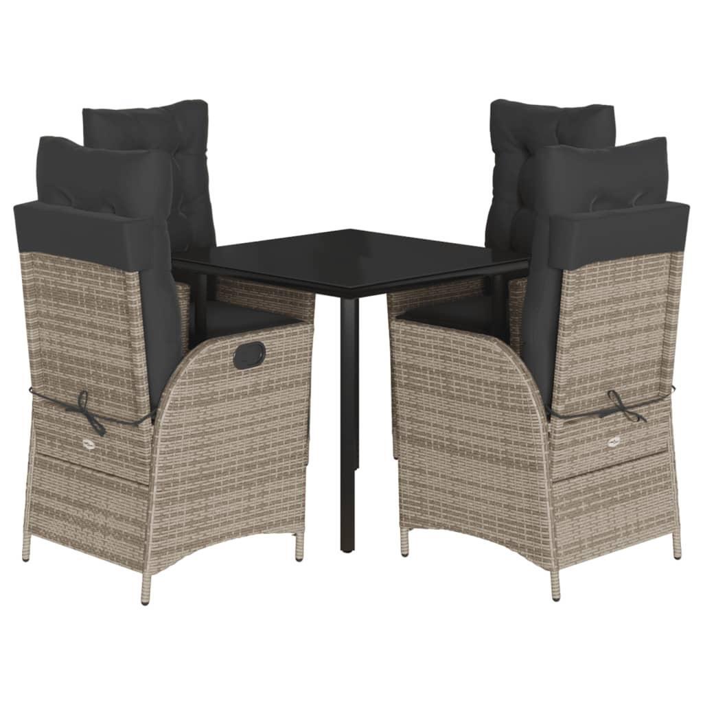 5 Piece Garden Dining Set with Cushions Grey Poly Rattan