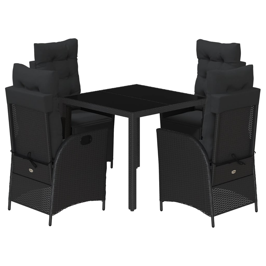 5 Piece Garden Dining Set with Cushions Black Poly Rattan