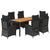 7 Piece Garden Dining Set with Cushions Black Poly Rattan