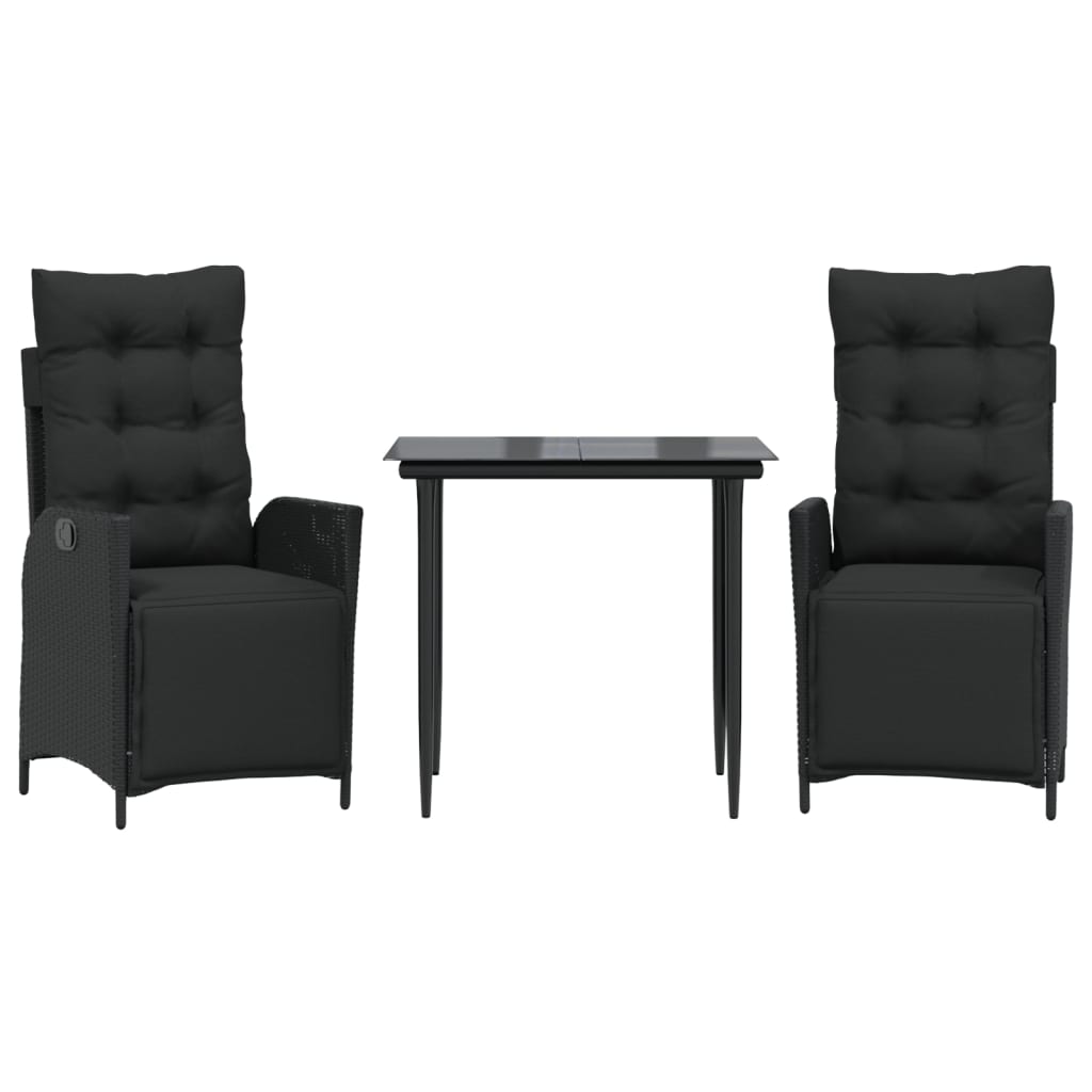 3 Piece Garden Dining Set with Cushions Black Poly Rattan