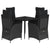 5 Piece Garden Dining Set with Cushions Black Poly Rattan