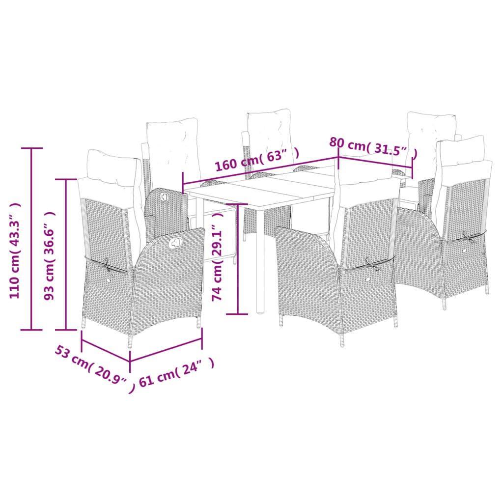 7 Piece Garden Dining Set with Cushions Black Poly Rattan