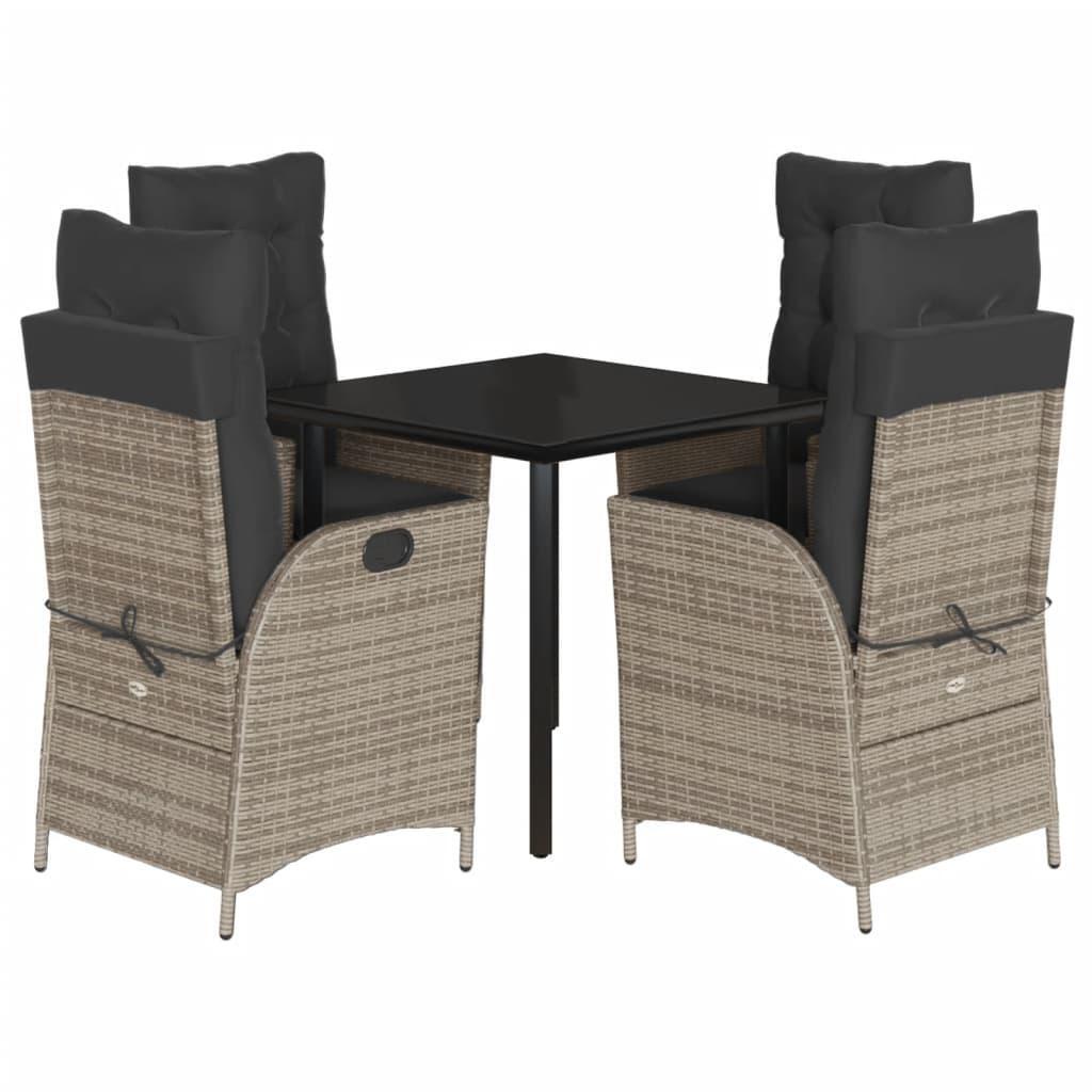 5 Piece Garden Dining Set with Cushions Grey Poly Rattan