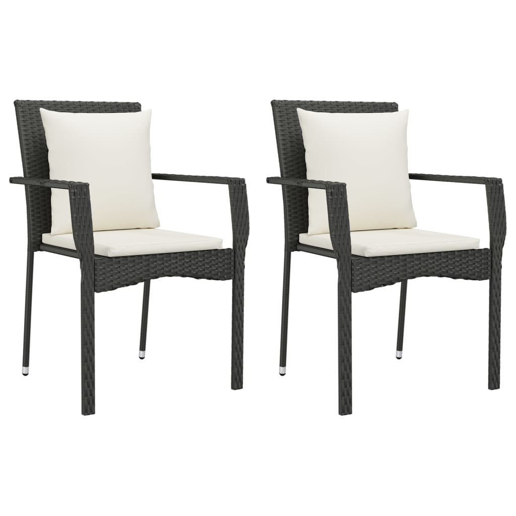 9 Piece Garden Dining Set with Cushions Black Poly Rattan