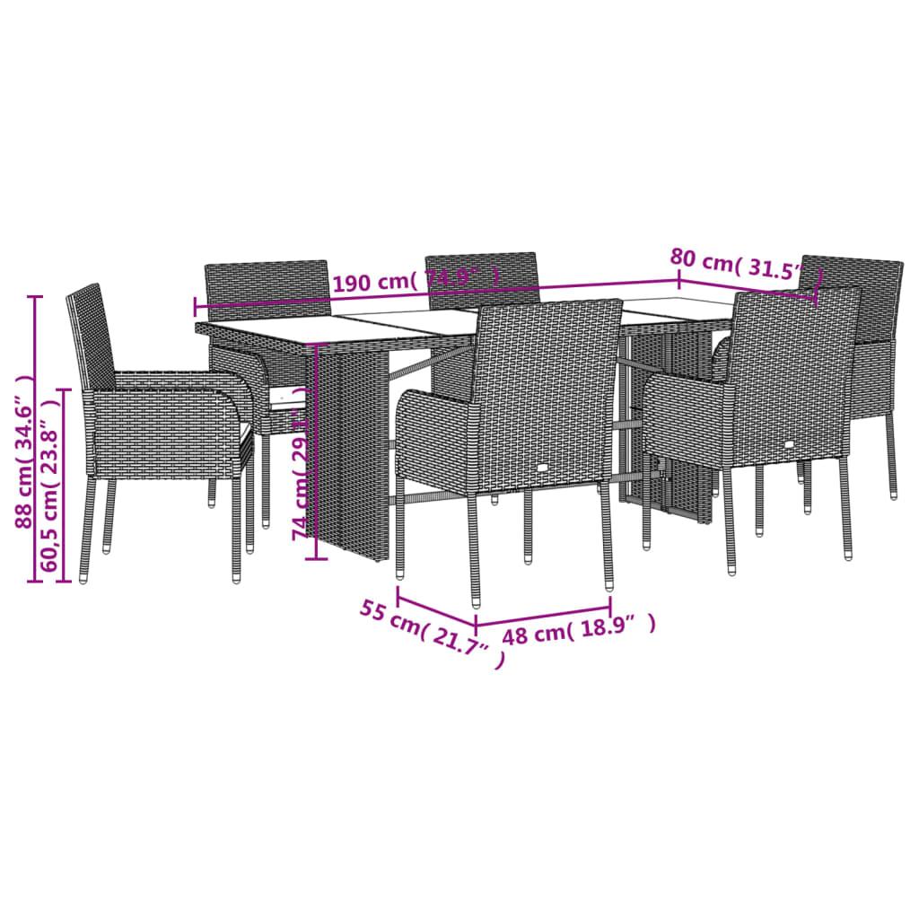 7 Piece Garden Dining Set with Cushions Black Poly Rattan