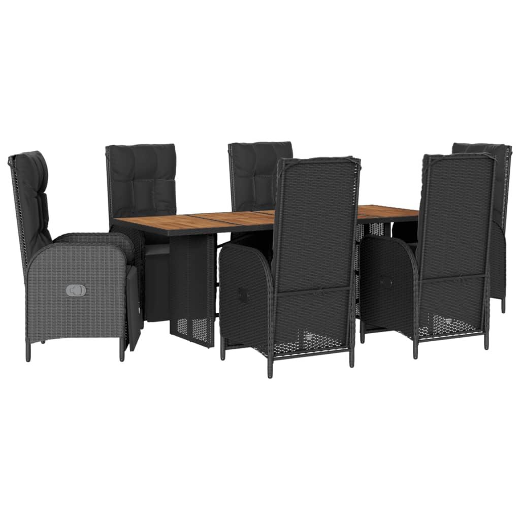 7 Piece Garden Dining Set with Cushions Black Poly Rattan