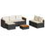 5 Piece Garden Sofa Set with Cushions Black Poly Rattan Acacia