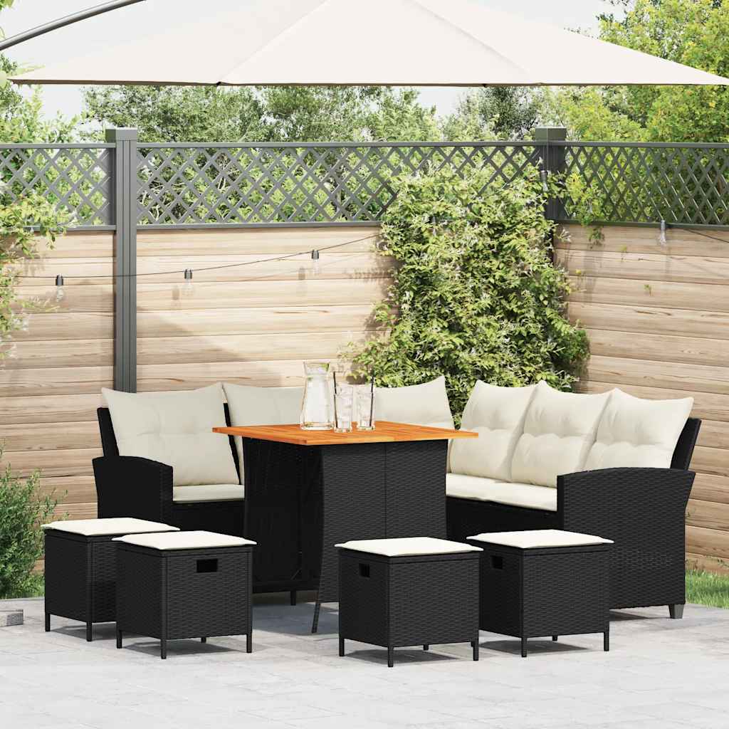 6 Piece Garden Sofa Set with Cushions L-shaped Black Poly Rattan
