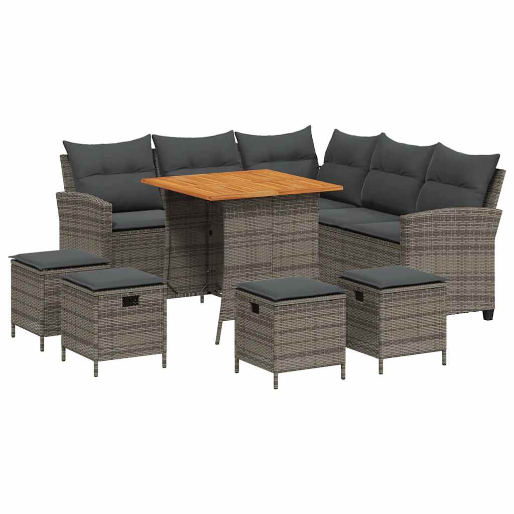 6 Piece Garden Sofa Set with Cushions L-shaped Grey Poly Rattan