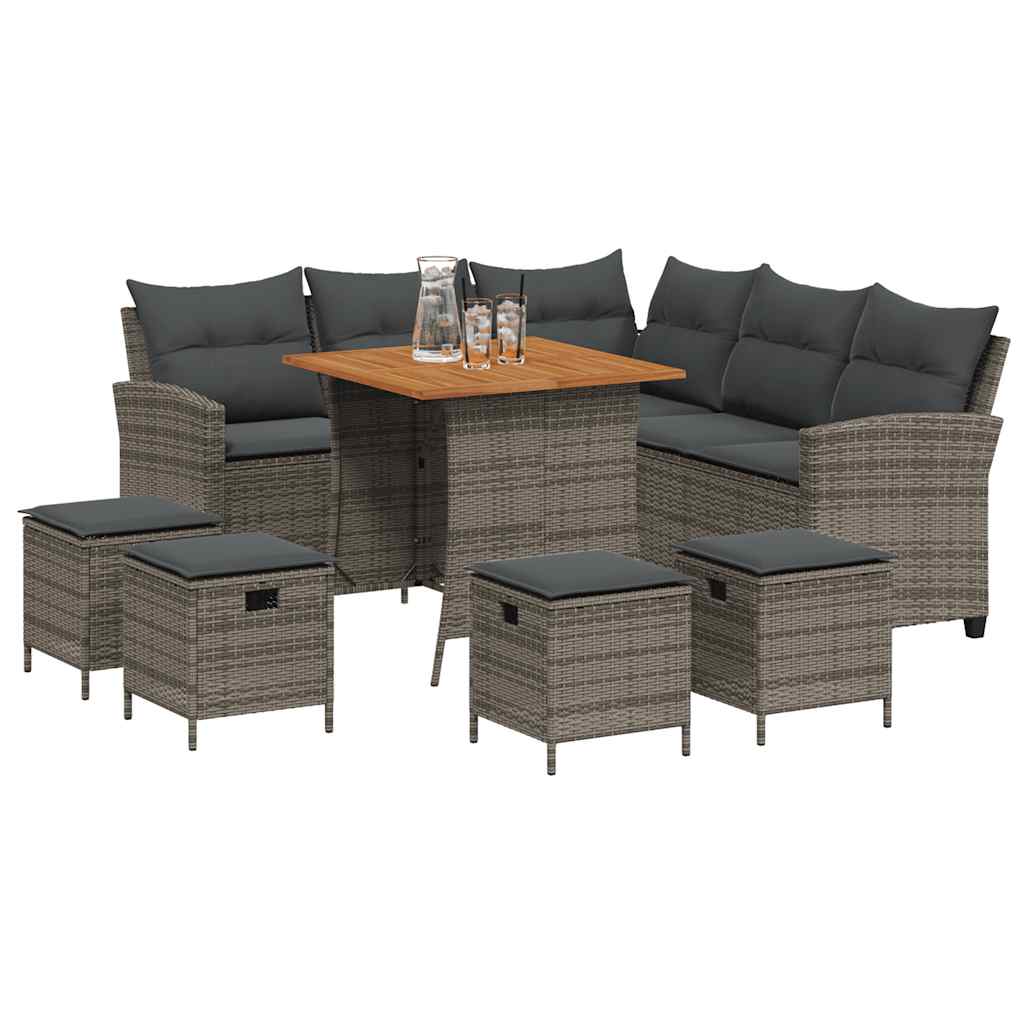 6 Piece Garden Sofa Set with Cushions L-shaped Grey Poly Rattan
