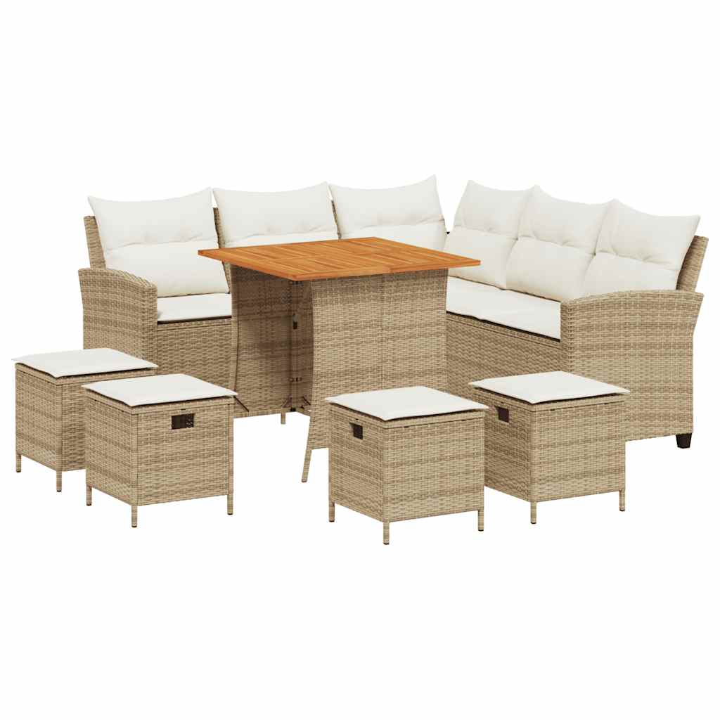 6 Piece Garden Sofa Set with Cushions L-shaped Beige Poly Rattan