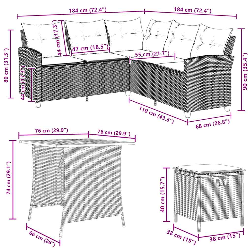 6 Piece Garden Sofa Set with Cushions L-shaped Beige Poly Rattan