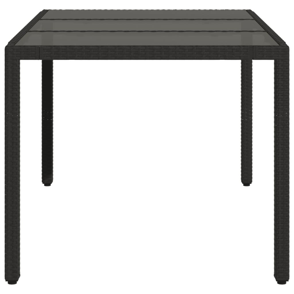 Garden Table with Glass Top Black 150x90x75 cm Poly Rattan
