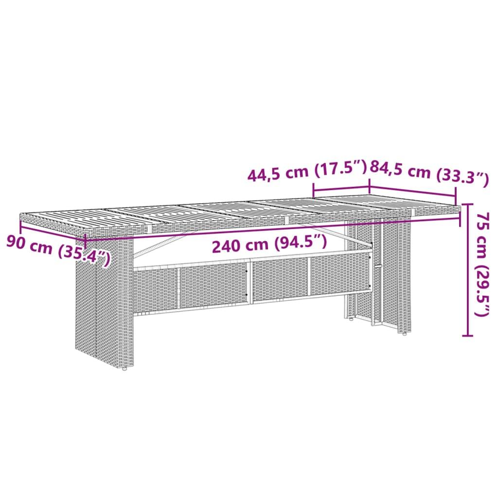 Garden Table with Acacia Wood Top Grey 240x90x75 cm Poly Rattan