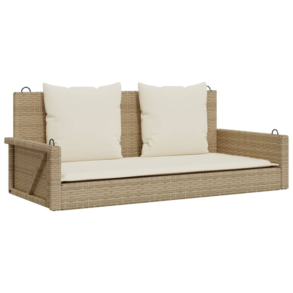 Swing Bench with Cushions Beige 119x56x48 cm Poly Rattan