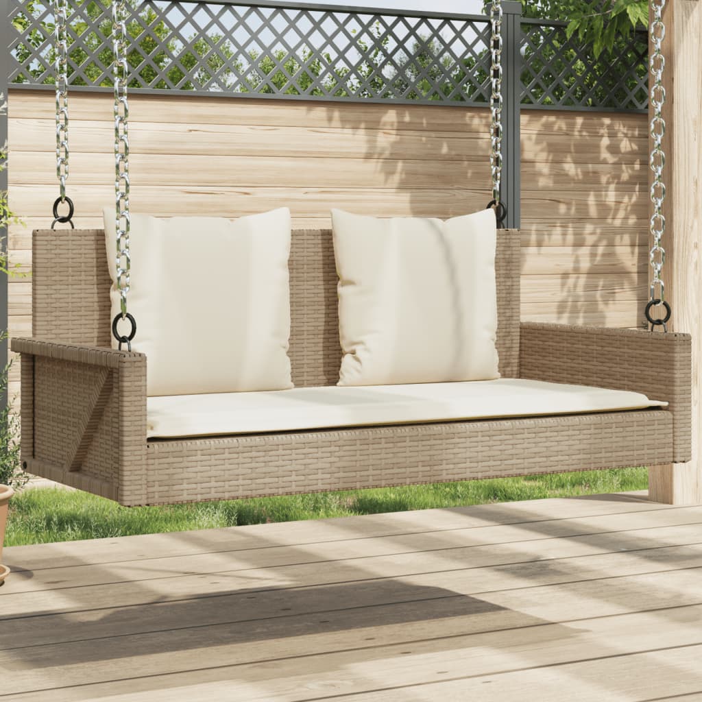 Swing Bench with Cushions Beige 119x56x48 cm Poly Rattan