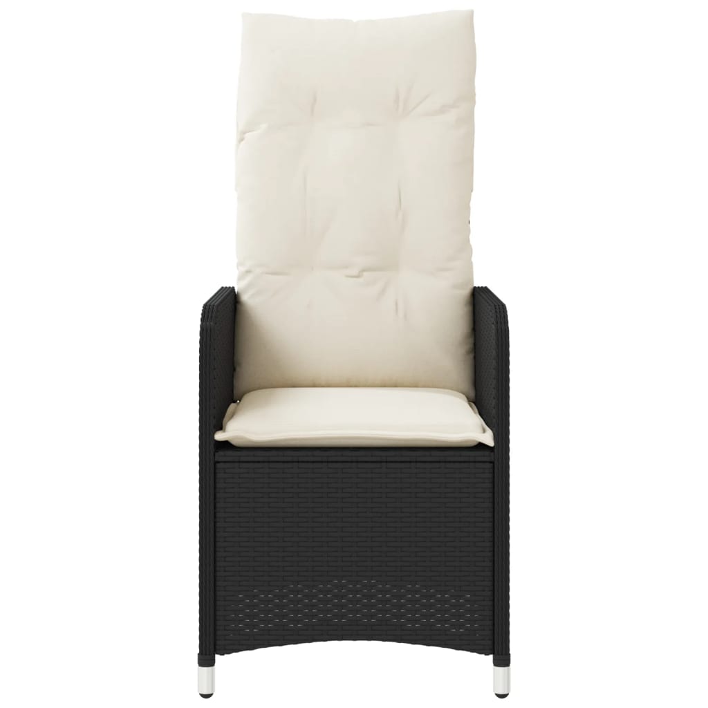 Reclining Garden Chair with Cushions Black Poly Rattan