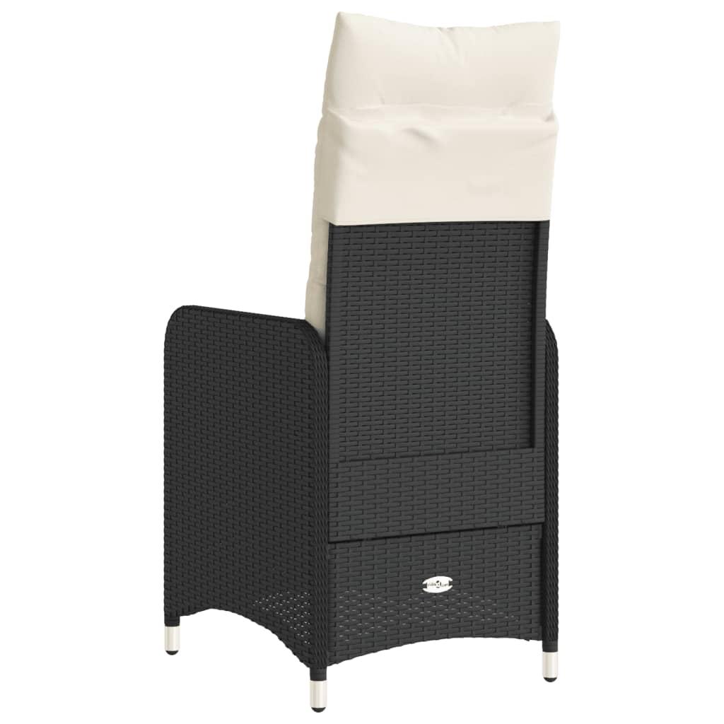 Reclining Garden Chair with Cushions Black Poly Rattan