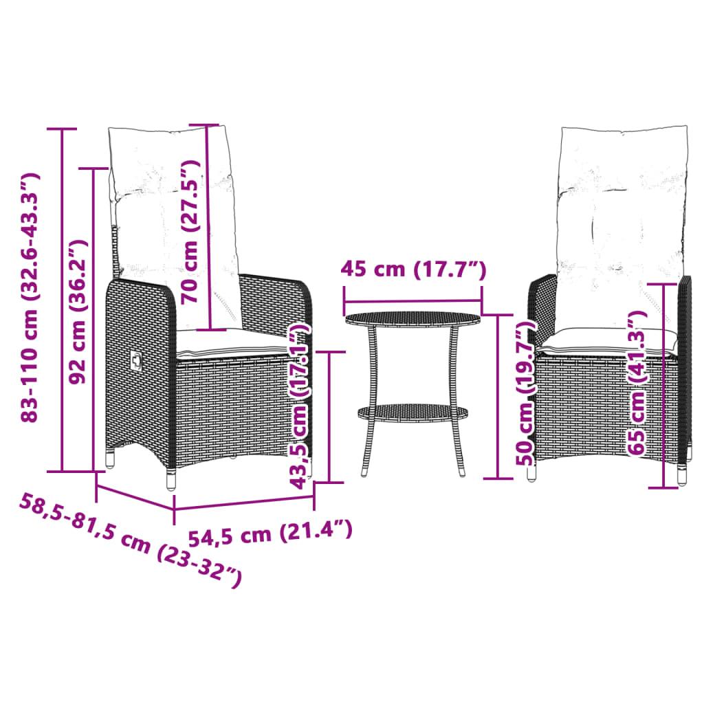 Reclining Garden Chairs 2 pcs with Table Black Poly Rattan