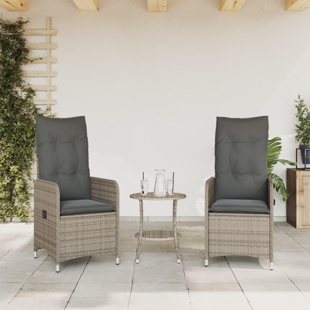 Reclining Garden Chairs 2 pcs with Table Grey Poly Rattan