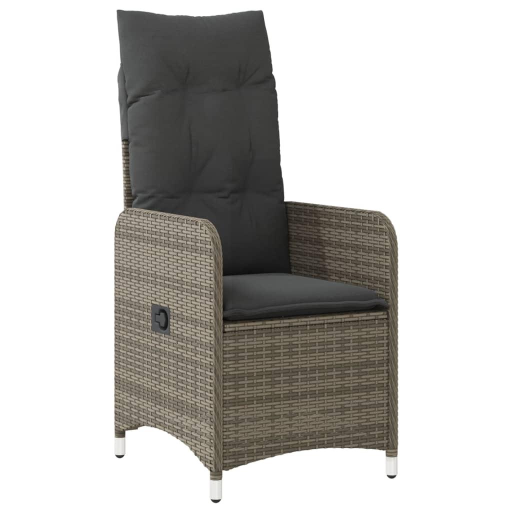Reclining Garden Chairs 2 pcs with Table Grey Poly Rattan