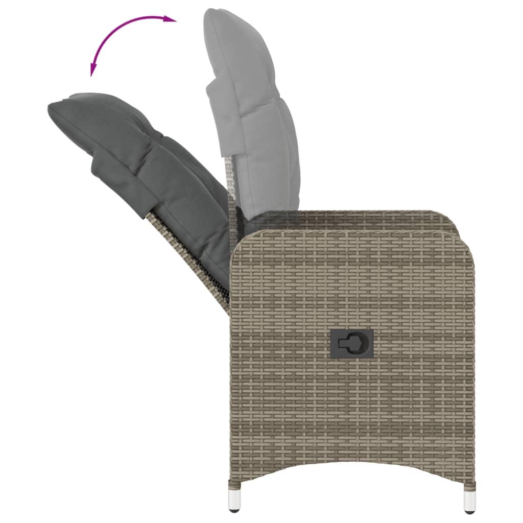 Reclining Garden Chairs 2 pcs with Table Grey Poly Rattan