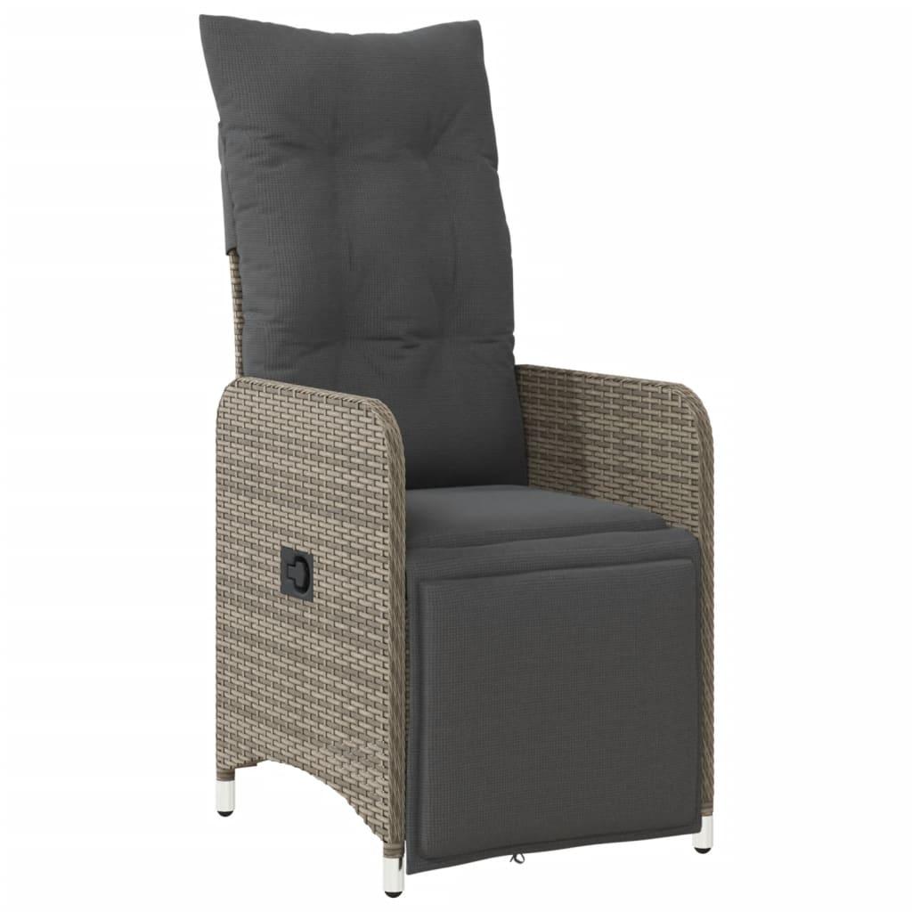 Reclining Garden Chair with Cushions Grey Poly Rattan